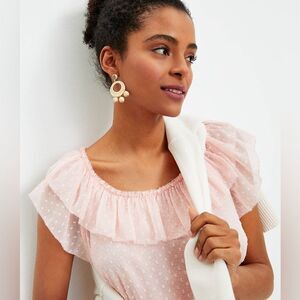 LOFT Women's Clip Dot Ruffle Shell Chiffon Blouse - Size XXSP